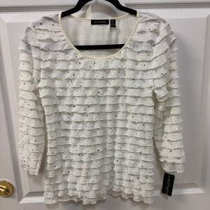 Notations White Chiffon Ruffled top Size Small